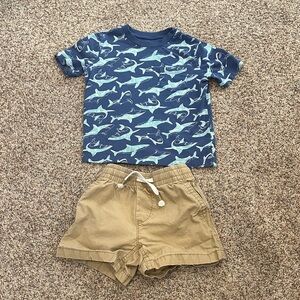 GAP Baby Tan Shorts and shark shirt set